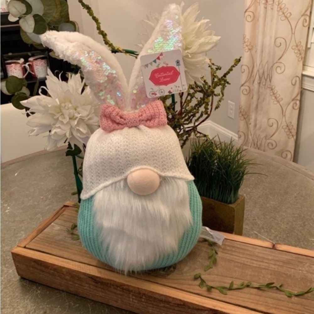 COTTONTAIL LANE EASTER BUNNY GNOME ADORABLE PINK AND GREEN/SEQUINS